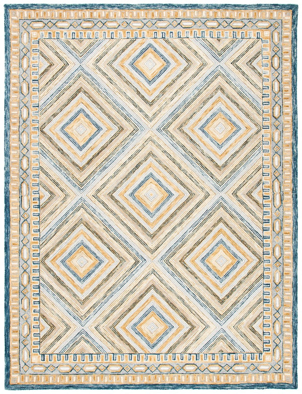 Aspen 809 Bohemian Hand Tufted 100% Wool Pile Rug Navy / Gold