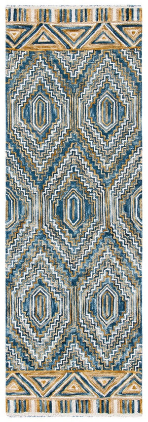 Aspen 822 Bohemian Hand Tufted 100% Wool Pile Rug Blue / Gold