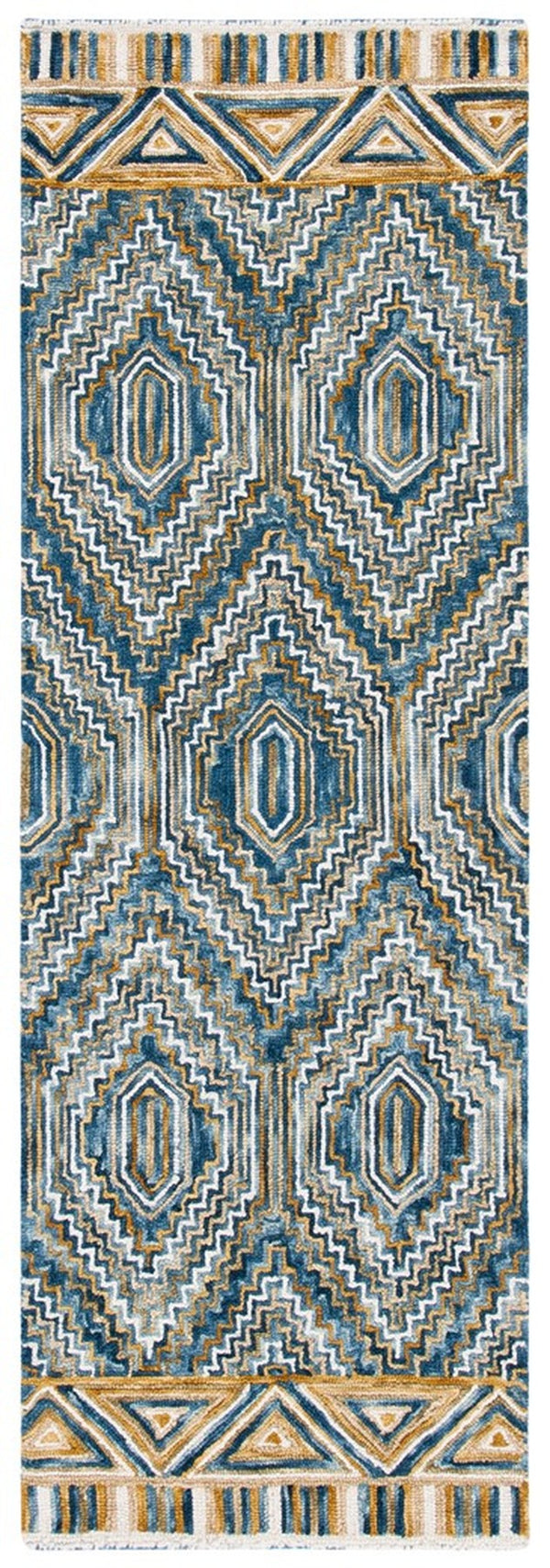 Aspen 822 Bohemian Hand Tufted 100% Wool Pile Rug Blue / Gold