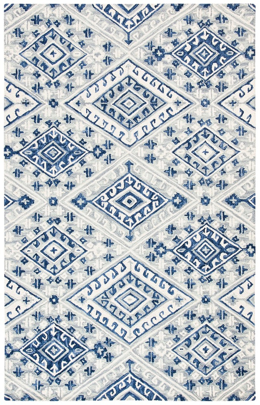 Aspen 826 Bohemian Hand Tufted 100% Wool Pile Rug Grey / Navy