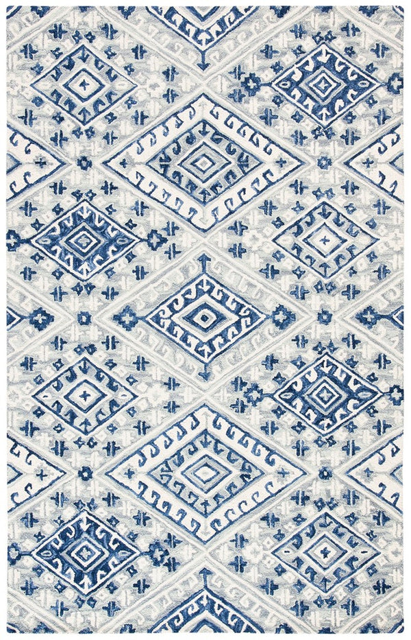 Aspen 826 Bohemian Hand Tufted 100% Wool Pile Rug Grey / Navy