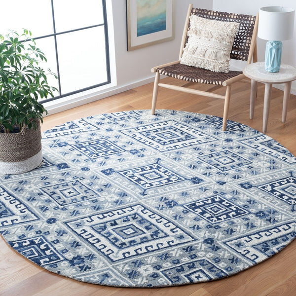 Aspen 826 Bohemian Hand Tufted 100% Wool Pile Rug Grey / Navy