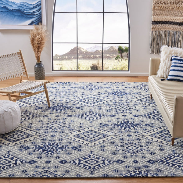 Aspen 826 Bohemian Hand Tufted 100% Wool Pile Rug Grey / Navy