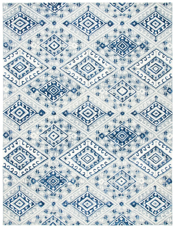 Aspen 826 Bohemian Hand Tufted 100% Wool Pile Rug Grey / Navy