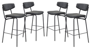 Zuo Modern Sharon 100% Polyurethane, Plywood, Steel Modern Commercial Grade Barstool Set - Set of 4 Vintage Black, Black 100% Polyurethane, Plywood, Steel