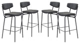 Zuo Modern Sharon 100% Polyurethane, Plywood, Steel Modern Commercial Grade Barstool Set - Set of 4 Vintage Black, Black 100% Polyurethane, Plywood, Steel