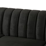 Bowie Modern Glam Velvet 3 Seater Sofa, Black and Dark Brown Noble House