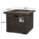 Finethy Outdoor 40,000 BTU Lightweight Concrete Square Fire Pit, Brown Wood Noble House