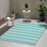 Noble House Nador 5'3" x 7' Outdoor Area Rug, Teal and Ivory