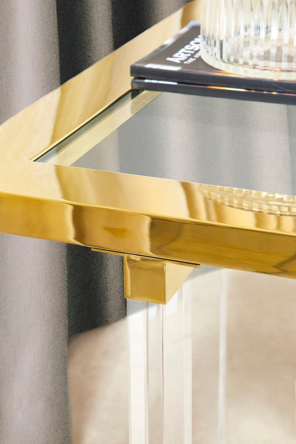 Pasargad Vicenza Collection Lucite & Glass White Side table - W.xD.xH. ARZ-403-PASARGAD