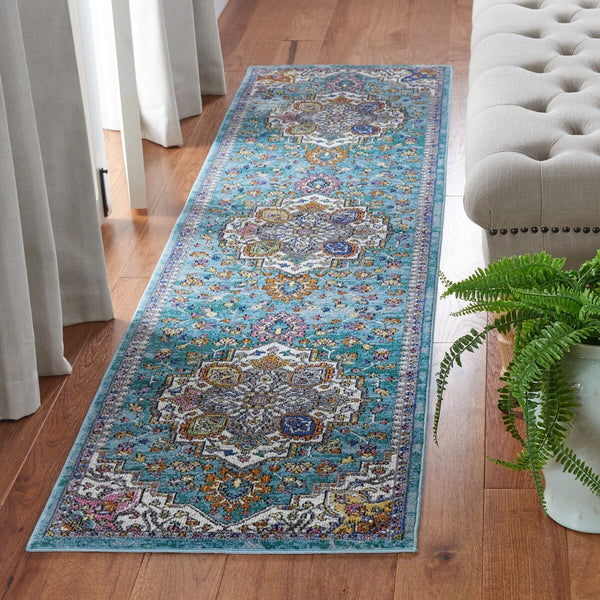 Aria 102 Transitional Power Loomed 100% Polypropylene Pile Rug Turquoise / Ivory