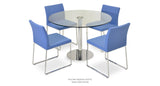 Aria Sled Set: Four Aria Sled Wool and One Tango Glass Dining Table