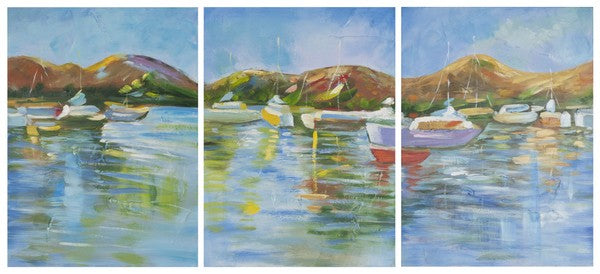 Safavieh Sailors Cove Wall Art Triptych Assorted and Natural Acrylic Abies Fabric Canvas ART2032A 683726432302