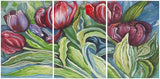 Nouveau Tulips Wall Art Triptych Assorted and Natural Acrylic Abies Fabric Canvas