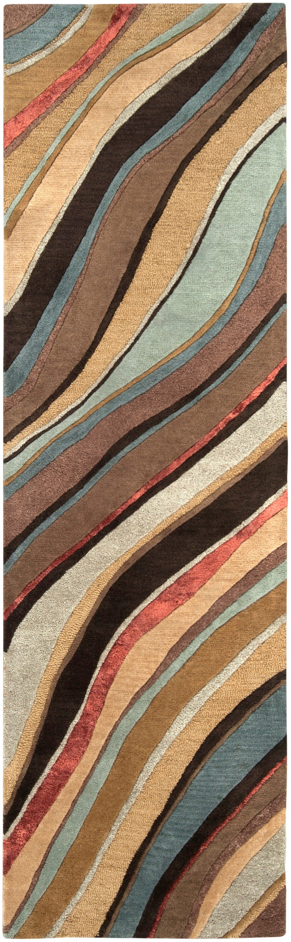 Artist Studio ART-229 Modern NZ Wool, Viscose Rug ART229-268 Camel, Rust, Beige, Light Gray, Tan, Mustard, Teal, Dark Brown 90% NZ Wool, 10% Viscose 2'6" x 8'