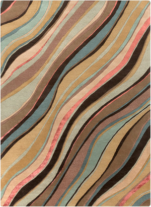 Artist Studio ART-229 Modern NZ Wool, Viscose Rug ART229-811 Camel, Rust, Beige, Light Gray, Tan, Mustard, Teal, Dark Brown 90% NZ Wool, 10% Viscose 8' x 11'