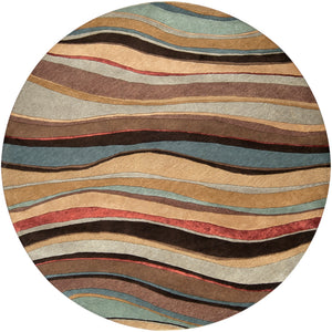 Artist Studio ART-229 Modern NZ Wool, Viscose Rug ART229-8RD Camel, Rust, Beige, Light Gray, Tan, Mustard, Teal, Dark Brown 90% NZ Wool, 10% Viscose 8' Round