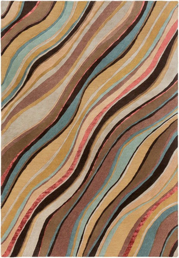 Artist Studio ART-229 Modern NZ Wool, Viscose Rug ART229-913 Camel, Rust, Beige, Light Gray, Tan, Mustard, Teal, Dark Brown 90% NZ Wool, 10% Viscose 9' x 13'