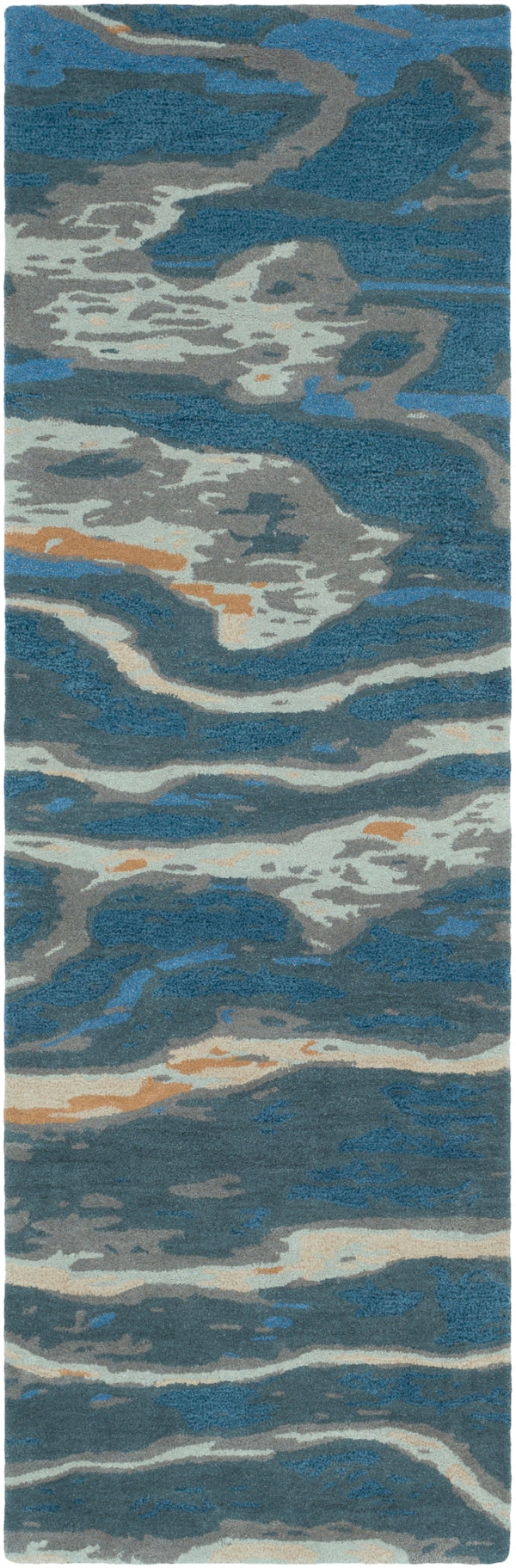 Artist Studio ART-239 Modern Wool Rug ART239-268 Navy, Seafoam, Dark Brown, Beige, Denim, Camel 100% Wool 2'6" x 8'