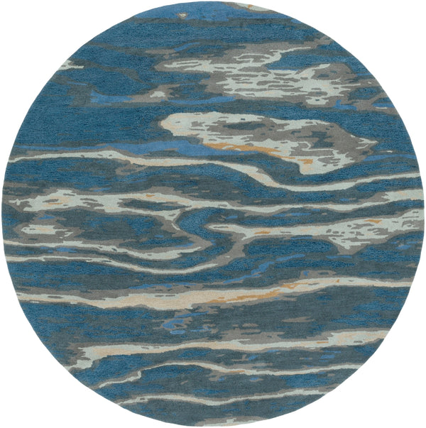 Artist Studio ART-239 Modern Wool Rug ART239-8RD Navy, Seafoam, Dark Brown, Beige, Denim, Camel 100% Wool 8' Round