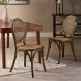 Chittenden Elm Wood and Rattan Dining Chair with Rattan Seat, Brown Noble House