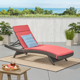 Salem Outdoor Grey Wicker Adjustable Chaise Lounge with Red Cushion Noble House