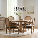 Noble House Ardyce French Country Upholstered Wood and Cane 5 Piece Circular Dining Set, Natural and Brown