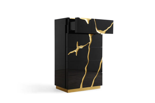 VIG Furniture Modrest Aspen - Modern Black and Gold Chest VGVCJ1801-5H-BLK-CHEST