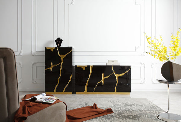 VIG Furniture Modrest Aspen - Modern Black and Gold Chest VGVCJ1801-5H-BLK-CHEST