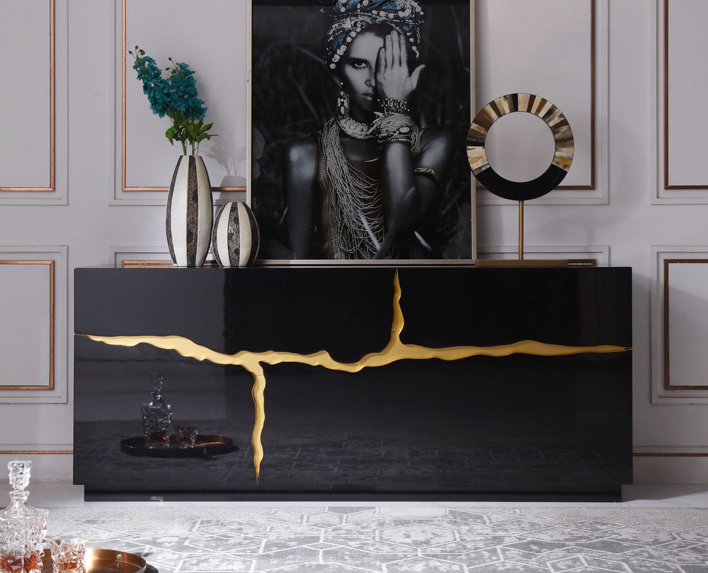 VIG Furniture Modrest Aspen - Modern High Gloss Black & Gold Buffet VGVCG1808-BLK