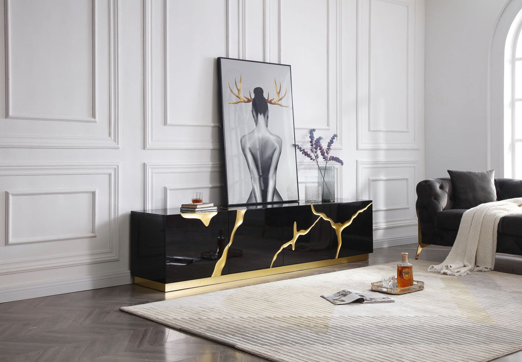 VIG Furniture Modrest Aspen - Modern Black & Gold TV Stand VGVCTV1801-BLK-TV