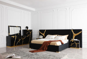 VIG Furniture Modrest Aspen - Glam Black Velvet & Gold Bed VGVCBD1801-BLK-BED