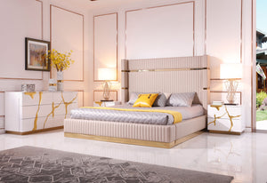 VIG Furniture Modrest Sterling - Eastern King Modern Beige + Rose Gold Bed + Nightstands VGVCBD1901-BEI-BED-2NS-SET-EK