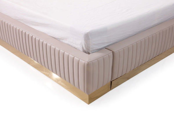 VIG Furniture Modrest Sterling - Queen Modern Beige + Gold Bed + Nightstands VGVCBD1901-BEI-BED-2NS-SET-Q