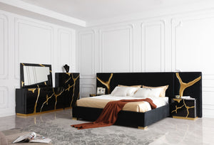 VIG Furniture Modrest Aspen - Queen Modern Black + Gold Bed + Nightstands VGVCBD1801-BLK-BED-2NS-SET-Q