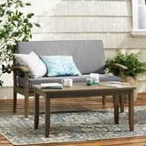 Peyton Outdoor Acacia Wood Loveseat and Coffee Table, Gray Noble House