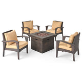 Keana Outdoor 4 Club Chair Chat Set with Fire Pit