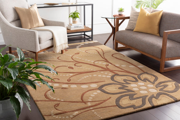 Athena ATH-5006 Modern Wool Rug ATH5006-99SQ Camel, Khaki, Tan, Dark Brown 100% Wool 9'9" Square