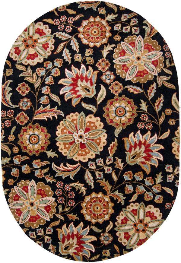 Athena ATH-5017 Cottage Wool Rug ATH5017-69OV Black, Garnet, Butter, Dark Green, Dark Brown, Medium Gray, Khaki 100% Wool 6' x 9' Oval
