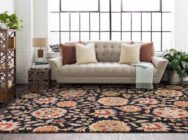 Athena ATH-5017 Cottage Wool Rug ATH5017-99SQ Black, Garnet, Butter, Dark Green, Dark Brown, Medium Gray, Khaki 100% Wool 9'9" Square