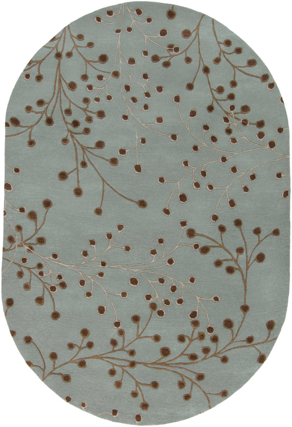 Athena ATH-5058 Cottage Wool Rug ATH5058-69OV Seafoam, Taupe, Dark Brown 100% Wool 6' x 9' Oval