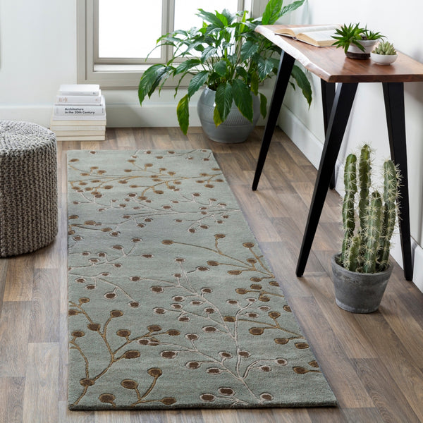 Athena ATH-5058 Cottage Wool Rug ATH5058-312 Seafoam, Taupe, Dark Brown 100% Wool 3' x 12'