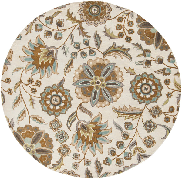 Athena ATH-5063 Cottage Wool Rug ATH5063-99RD Denim, Aqua, Moss, Light Gray, Tan, Seafoam, Khaki 100% Wool 9'9" Round