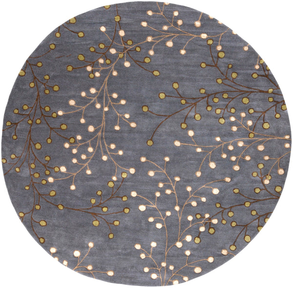 Athena ATH-5125 Cottage Wool Rug ATH5125-8RD Navy, Dark Brown, Tan, Beige, Grass Green 100% Wool 8' Round