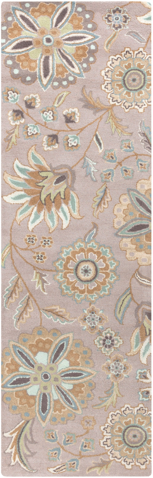 Athena ATH-5127 Cottage Wool Rug ATH5127-312 Sky Blue, Camel, Tan, Dark Green, Sage, Beige, Taupe 100% Wool 3' x 12'