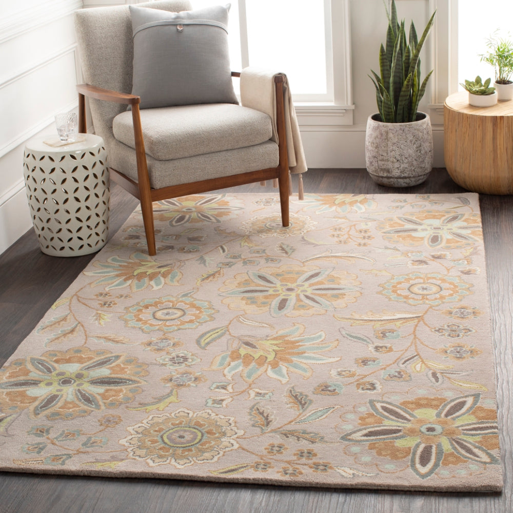 Athena ATH-5127 Cottage Wool Rug ATH5127-912 Sky Blue, Camel, Tan, Dark Green, Sage, Beige, Taupe 100% Wool 9' x 12'