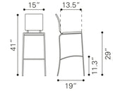 English Elm EE2959 100% Polyurethane, Steel Modern Commercial Grade Bar Chair Set - Set of 2 Espresso, Chrome 100% Polyurethane, Steel