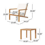 Noble House Leah Outdoor Acacia Wood 3 Piece Chat Set with Cushions, Teak and Cream