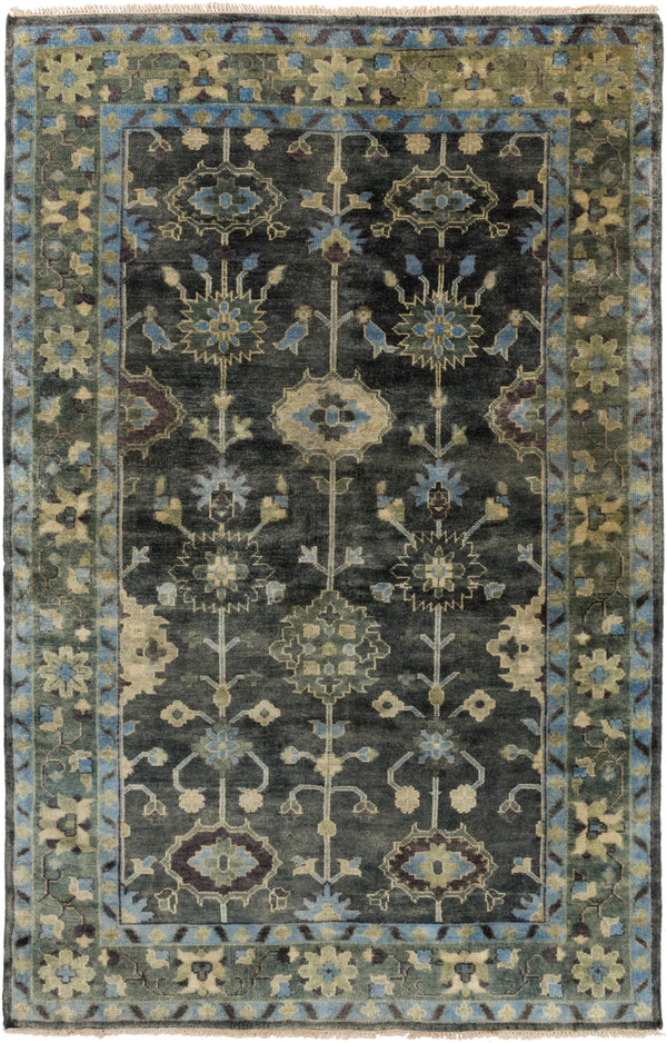 Antique ATQ-1008 Traditional NZ Wool Rug ATQ1008-5686 Dark Green, Charcoal, Medium Gray, Light Gray, Moss 100% NZ Wool 5'6" x 8'6"