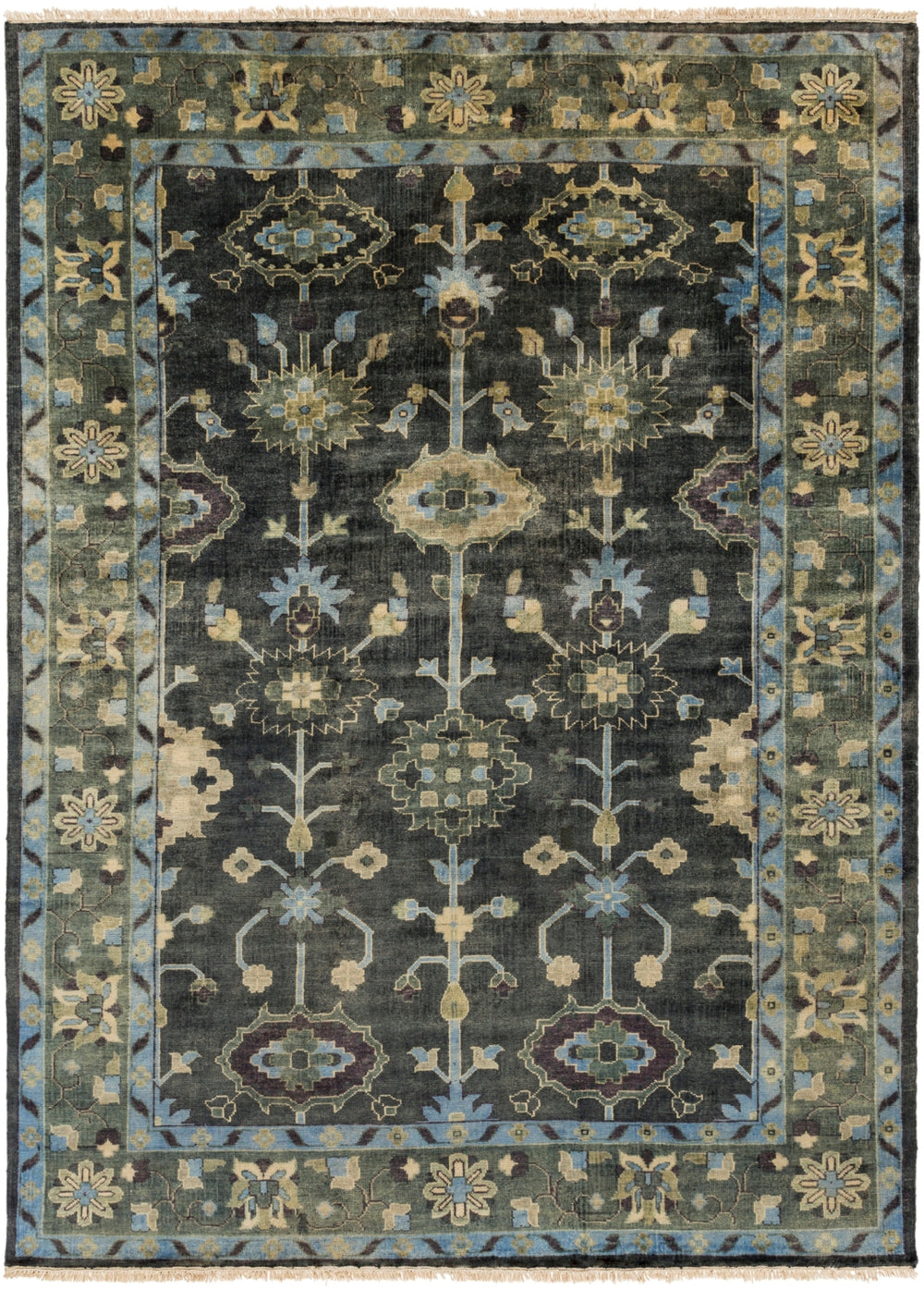 Antique ATQ-1008 Traditional NZ Wool Rug ATQ1008-5686 Dark Green, Charcoal, Medium Gray, Light Gray, Moss 100% NZ Wool 5'6" x 8'6"